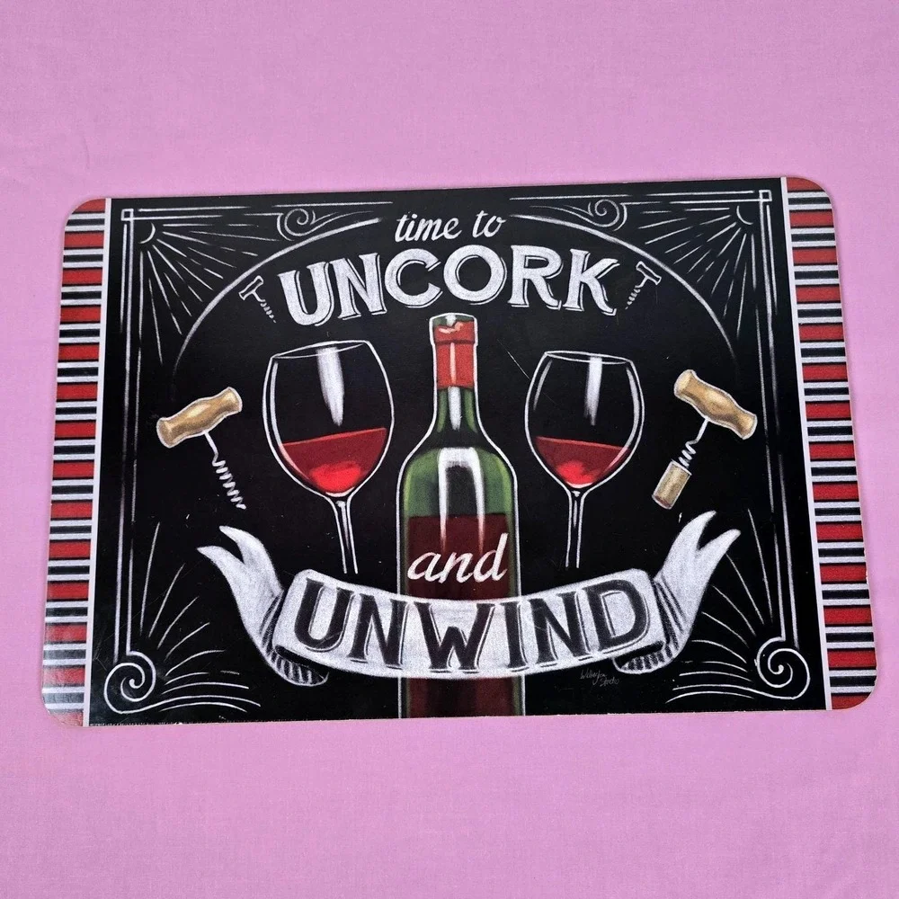 Wellington Studio Wine Placemats Set of 4 Cork Back Uncork and Unwind Chalkboard